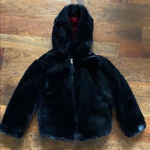 Gap black, faux fur coat size S